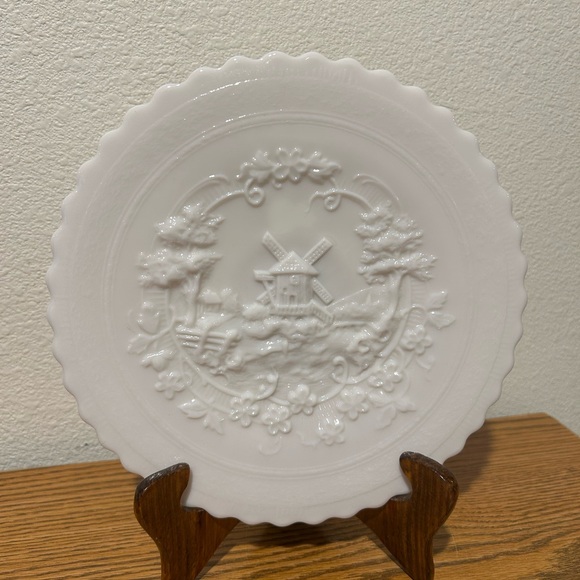 Imperial Glass Windmill Design Other - Vintage Milk Glass White Windmill Art Glass Plate